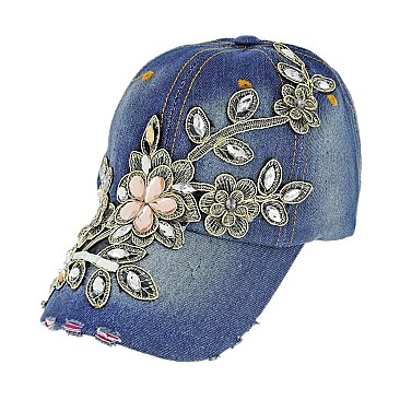 Floral Rhinestone Denim CaP