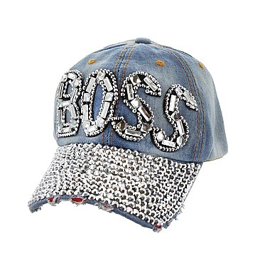 Denim Rhinestone Cap "Boss"