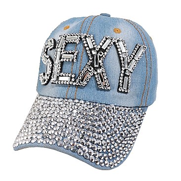 "SEXY" Full Stoned Bill on Distressed Denim  Cap