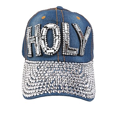 "HOLY" Full Stoned Bill on Distressed Denim Cap