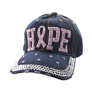 "Pink Ribbon" Awareness "Hope" Symbol Fashion Denim Cap