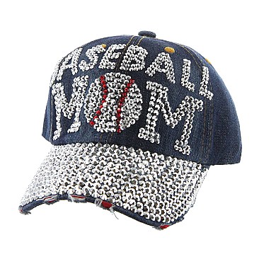 BASEBALL MOM Denim Bling Stone Bill Baseball Cap