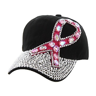 Pink Ribbon Rhinestone Fashion Cap