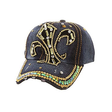 Fleur-de-lis Rhinestone Denim Fashion Cap MEZ742