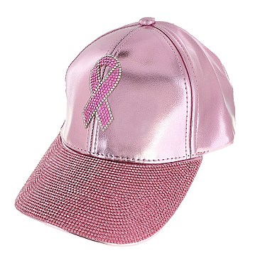 Pink Ribbon Crystal Embellished Fashion Cap