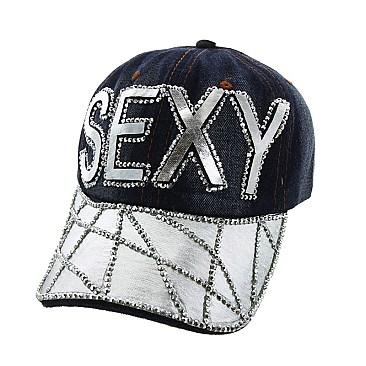 "SEXY" shiny Bill Cap with Rhinestones Web MEZ815