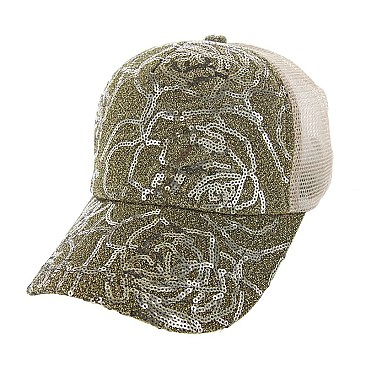 Floral Design Sequins Trendy cap MEZ890