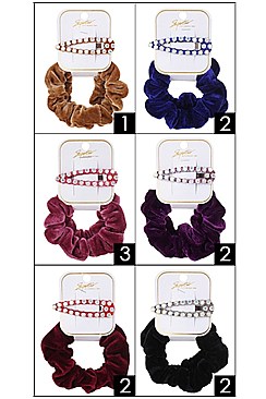 Pack of 12 (pieces) Assorted Color 2 Scrunchies & Hair Pin Set