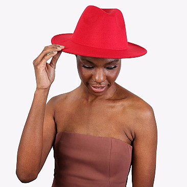 FASHIONABLE SOLID COLOR WIDE BRIM FEDORA HAT