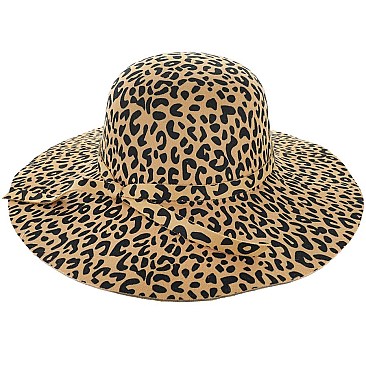 STYLISH LEOPARD PRINT FELT BELTED FLOPPY HAT