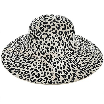 STYLISH LEOPARD PRINT FELT BELTED FLOPPY HAT