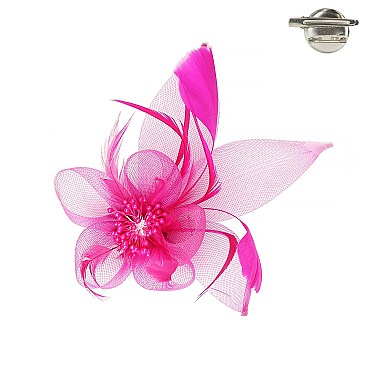 Trendy Feathered Mesh Flower W/leaf