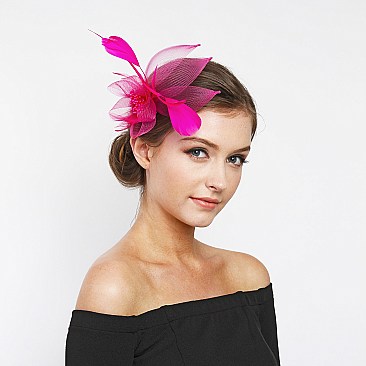 Trendy Feathered Mesh Flower W/leaf