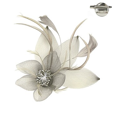 Trendy Feathered Mesh Flower W/leaf