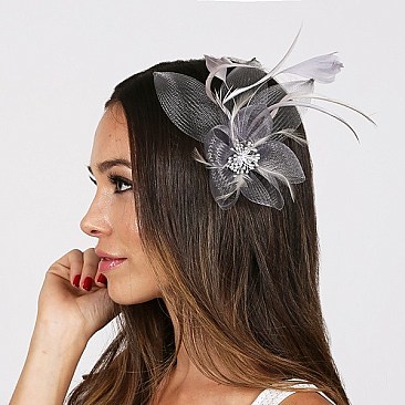 Trendy Feathered Mesh Flower W/leaf