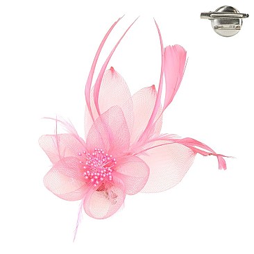 Trendy Feathered Mesh Flower W/leaf