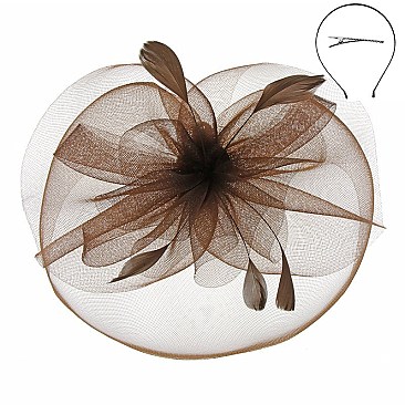 Classy Fascinator with Ruffle Mesh W/feather SLHTH1299