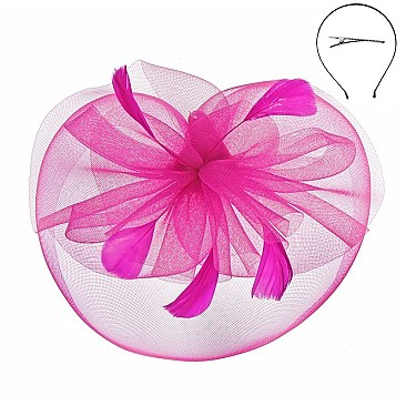 Classy Fascinator with Ruffle Mesh W/feather SLHTH1299