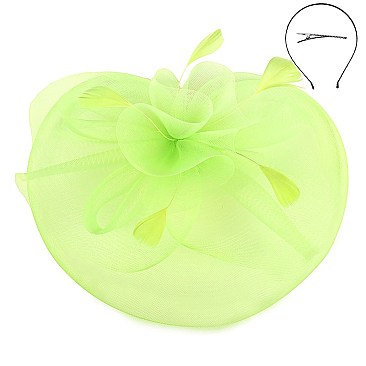Classy Fascinator with Ruffle Mesh W/feather SLHTH1299