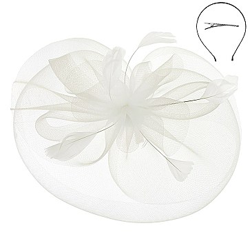 Classy Fascinator with Ruffle Mesh W/feather SLHTH1299