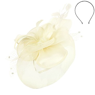 Classy Flower Headband Mesh W/feather