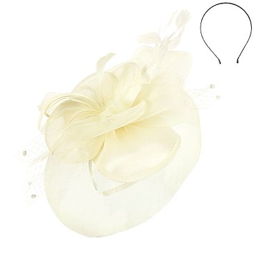 Classy Flower Headband Mesh W/feather