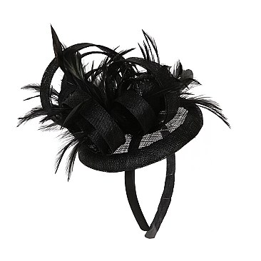 Classy Mini Church Fascinator With Flower Center & Feathers