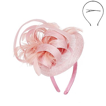 Classy Mini Church Fascinator With Flower Center & Feathers