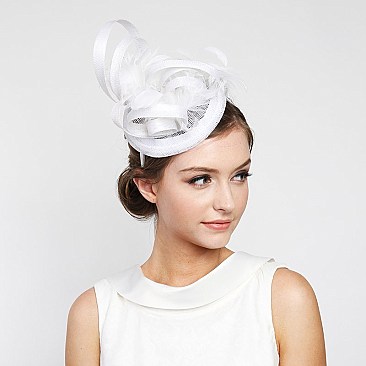 Classy Mini Church Fascinator With Flower Center & Feathers