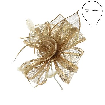 Fashionable Silver Elegant Dressy Fascinator With Floral Center & Feathers SLHTH2090
