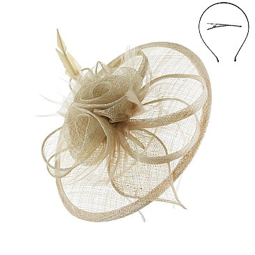 Fashionable Silver Elegant Dressy Fascinator With Floral Center & Feathers SLHTH2092