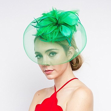 Fashionable Headband/pin with Large Mesh W/feather SLHTH2117
