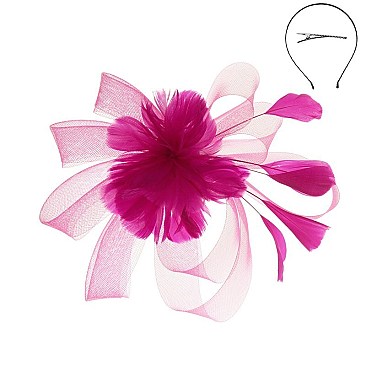 Classy  Headband/pin with Loopy Mesh W/feather SLHTH2123