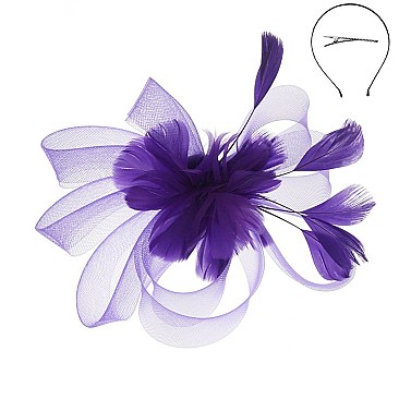 Classy  Headband/pin with Loopy Mesh W/feather SLHTH2123