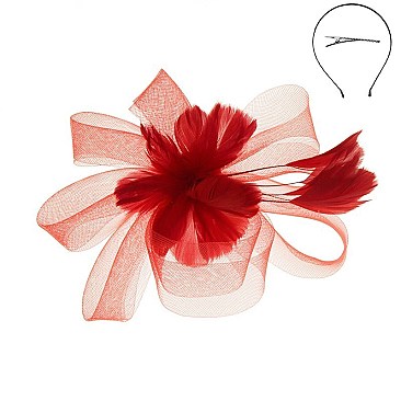 Classy  Headband/pin with Loopy Mesh W/feather SLHTH2123