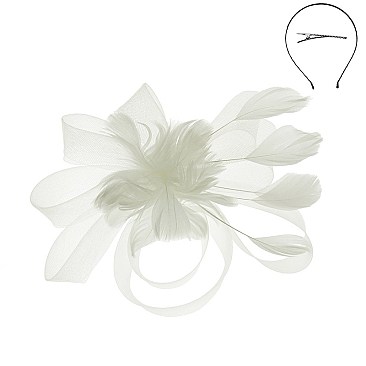 Classy  Headband/pin with Loopy Mesh W/feather SLHTH2123