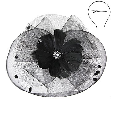 Classy Fascinator with Mesh Floral Feather With Jewel SLHTH2162