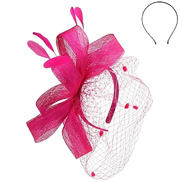 Fashionable Sinamay Feather Birdcage Veil Headband SLHTH2164