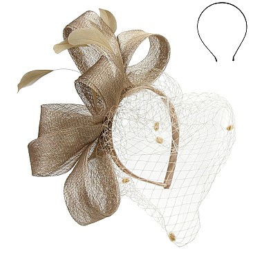 Fashionable Sinamay Feather Birdcage Veil Headband SLHTH2164