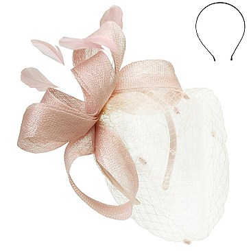 Fashionable Sinamay Feather Birdcage Veil Headband SLHTH2164