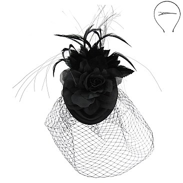 Classy Fascinator Floral And Feather With Veil SLHTH2165