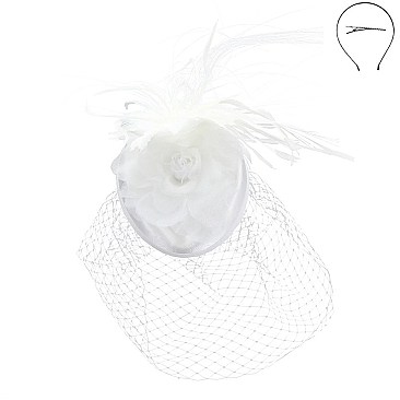 Classy Fascinator Floral And Feather With Veil SLHTH2165