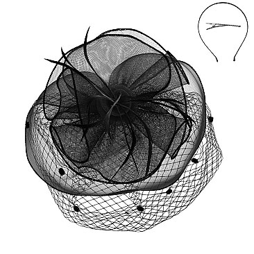 Sassy Fascinator with Mesh Netting and Feathers MEZ2171