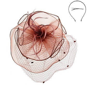 Sassy Fascinator with Mesh Netting and Feathers MEZ2171