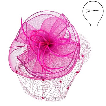 Sassy Fascinator with Mesh Netting and Feathers MEZ2171