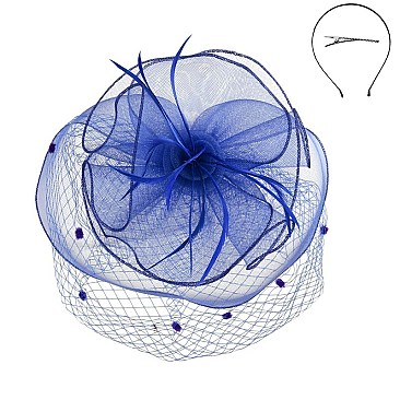 Sassy Fascinator with Mesh Netting and Feathers MEZ2171