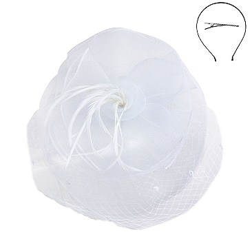 Sassy Fascinator with Mesh Netting and Feathers MEZ2171