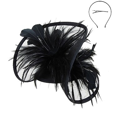 Classy Fascinator with Mesh Netting and Feathers