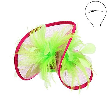 Classy Fascinator with Mesh Netting and Feathers