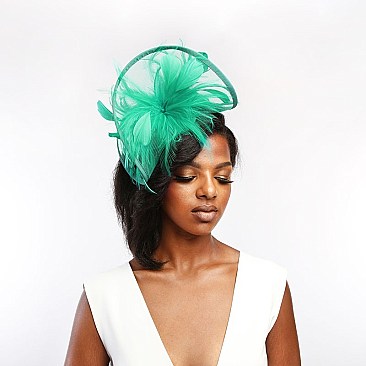 Classy Fascinator with Mesh Netting and Feathers